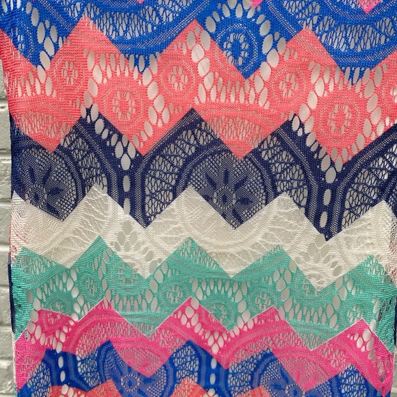 Sequin Hearts dress 3/4 sleeve multicolored chevron lace 12 - Picture 11 of 13